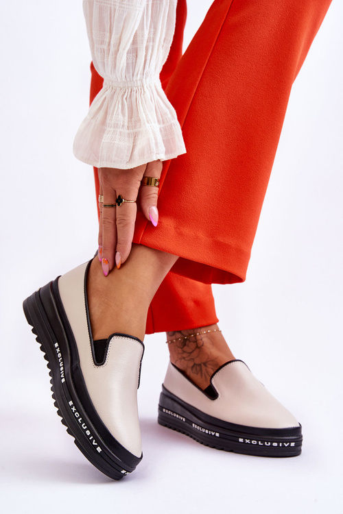 Шкіряні кросівки на платформі бежеві Madeline