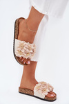 Жіночі Сандалі На Корковій Підошві З Квітами Бежеві Ferenza
