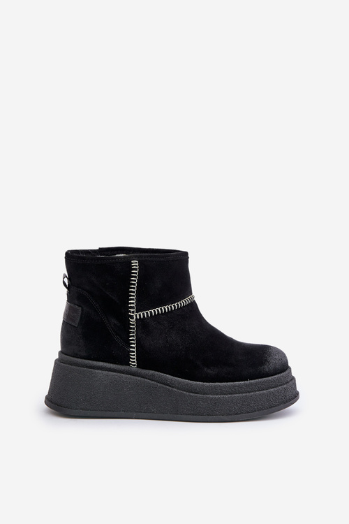 Шкіряні замшеві зимові черевики на платформі та танкетці коричневі Maciejka 06769-01 чорний