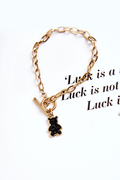 Жіночий браслет Ведмедик Тедді з Цирконієм Золотий куб