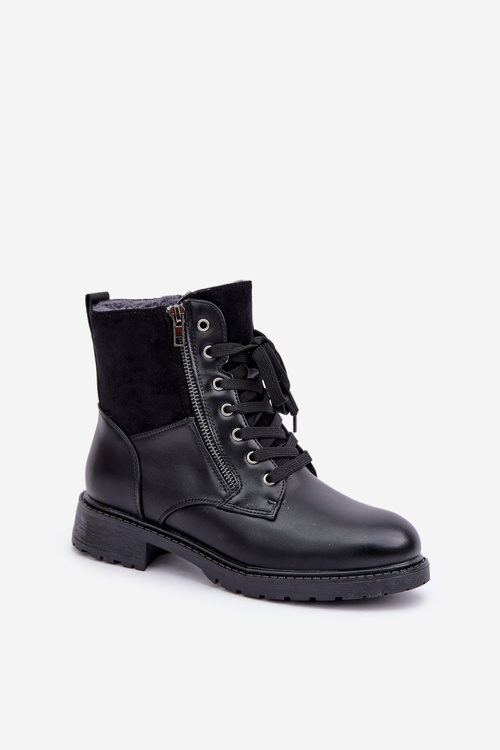 Утеплені черевики на плоскому каблуці еко шкіра чорні Naoise