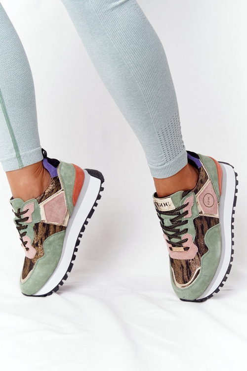 Замшеве спортивне взуття на платформі GOE HH2N4002 зелено-золоте