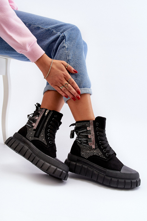 Високі жіночі кросівки на масивній платформі чорного кольору Wonise