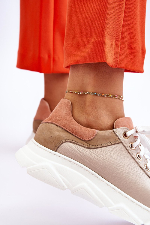 Зручні шкіряні кросівки на платформі бежеві Alisane