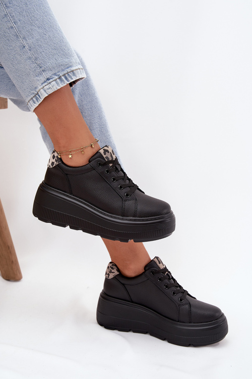 Шкіряні жіночі кросівки на платформі леопард Vinceza 89144 Чорний