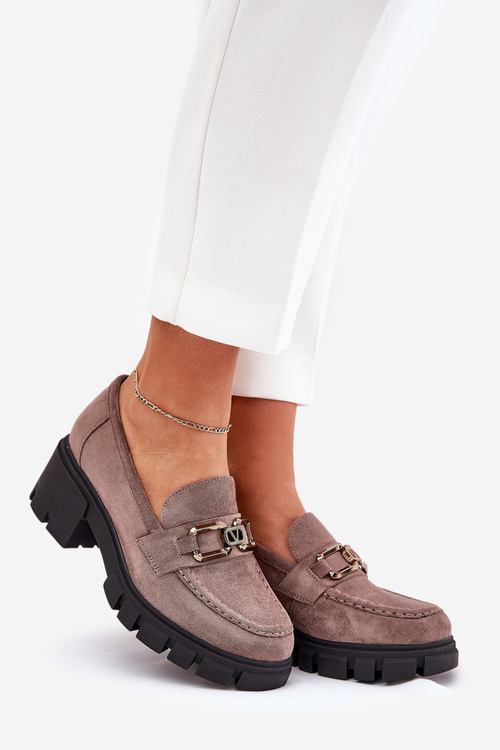 Еко Замшеві Жіночі Півчеревики З Декором Ciemnobeżowe Vinceza 39921