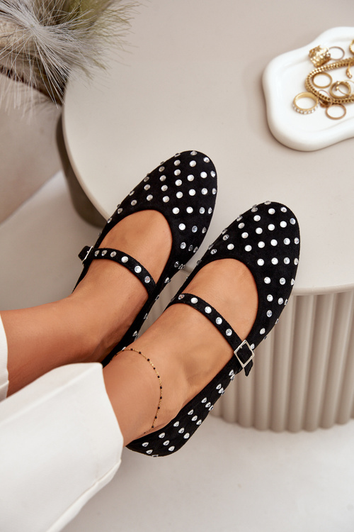 Декоровані балетки з ремінцем з екологічно чистої замші Tirilissa