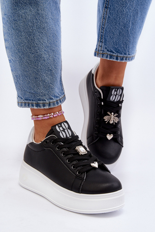 Жіночі кросівки на платформі з прикрасами чорного кольору Herbisa