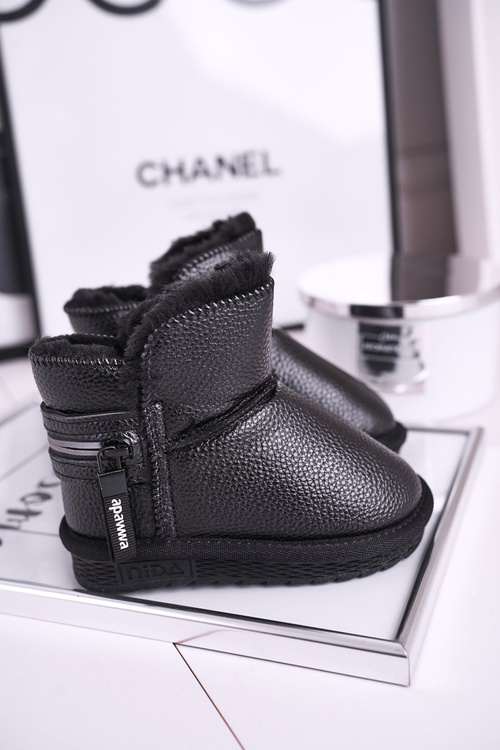 Дитячі снігові черевики з хутром чорні Let It Snow