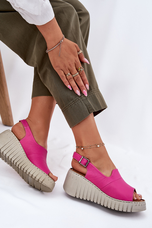 Жіночі Сандалі З Природної Шкіри На Танкетці Фуксія Artiker 54C0789