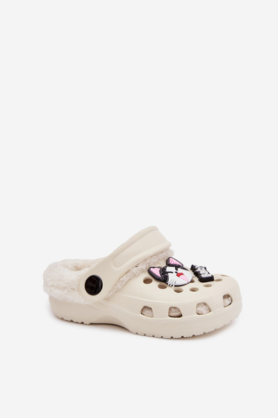 Гумові дитячі тапочки з підкладкою з хутра з застібками Кремовий Cerelle