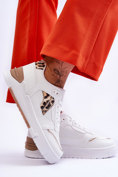 Жіноче шкіряне спортивне взуття з леопардовим принтом білі Nancey