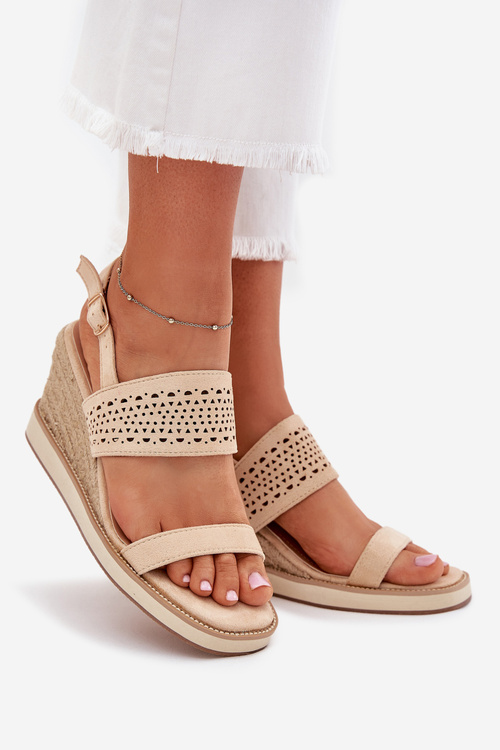 Жіночі Сандалі З Перфорацією На Каблуку З Плетінням Бежеві Золіра