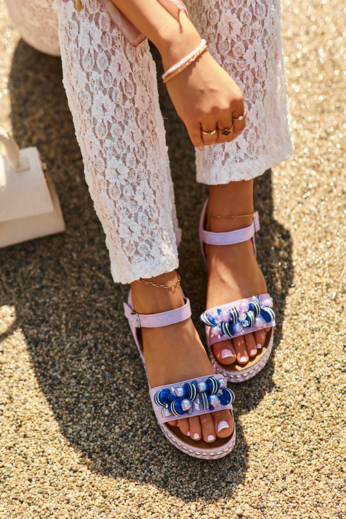 Жіночі босоніжки на танкетці та платформі з декором S.Barski HY056 Фіолетовий