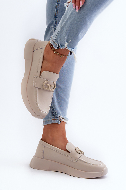 Жіночі шкіряні мокасини на платформі бежеві S.Barski LR490