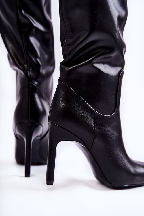 Шкіряні Чоботи На Шпильці Чорні Rissa