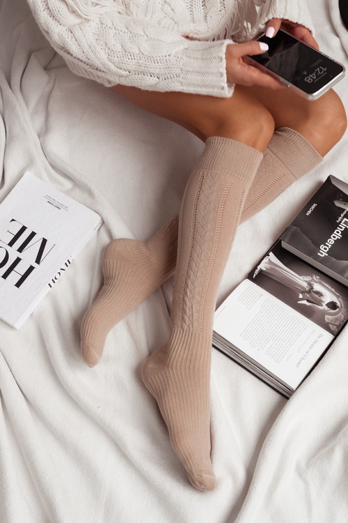 Жіночі мереживні коси до колін, бежевого кольору