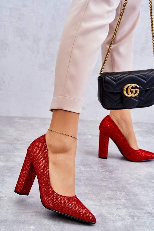 Блискучі човники на підборах червоного кольору Elmira