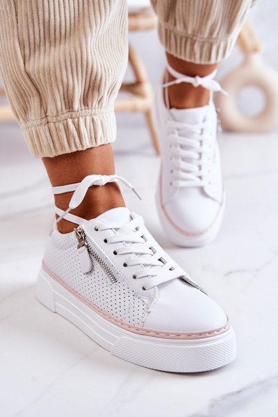 Спортивне взуття на платформі біло-рожева Louisa