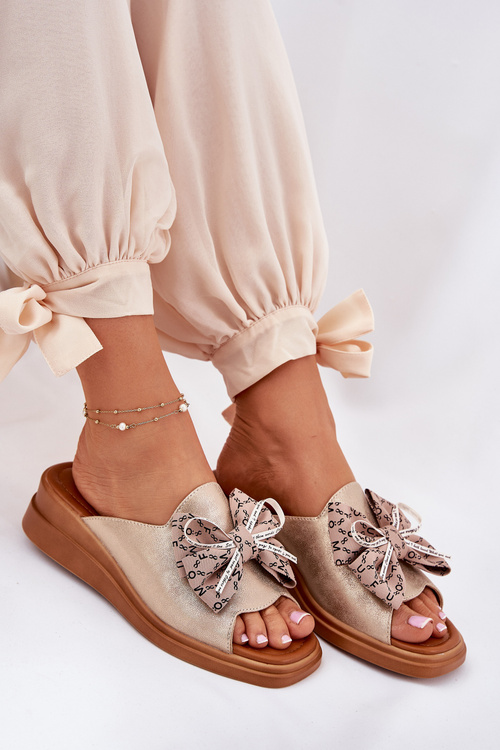 Жіночі Сандалі На Котурні З Бантом Золоті Moonzella