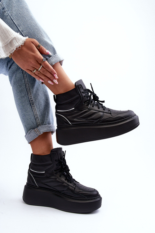 Чорні жіночі шкіряні туфлі на платформі Zazoo 3392/X