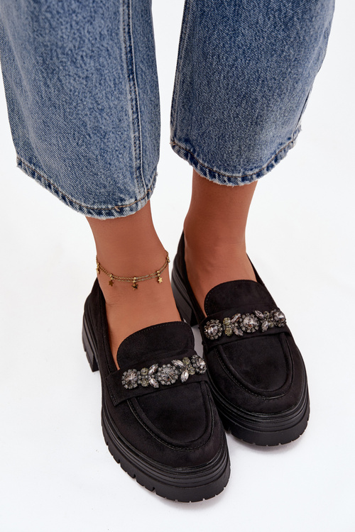 Замшеві Мокасини Для Жінок З Декоративною Брошкою Чорні Valiana