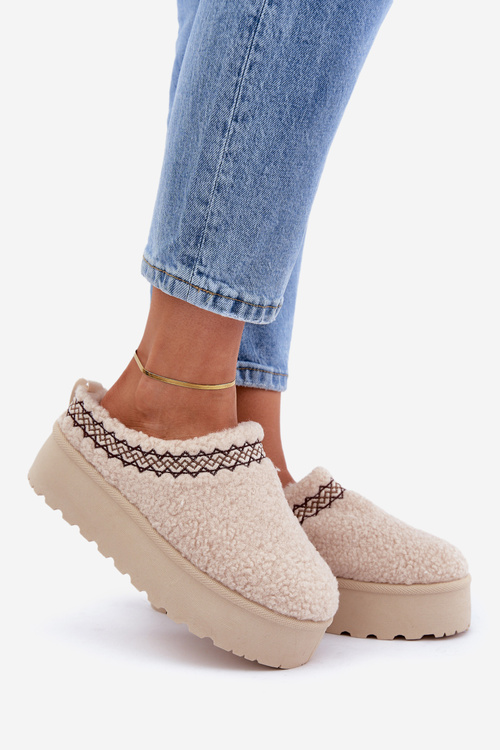 Снігоступи Тапочки На Платформі З Овчиним Пухом Світло-бежеві Leaniella
