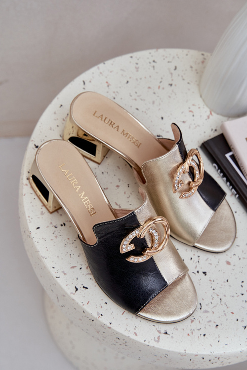 Шкіряні Елегантні Жіночі Сандалі на Низькому Каблуці Лаура Мессі 2874 Чорні