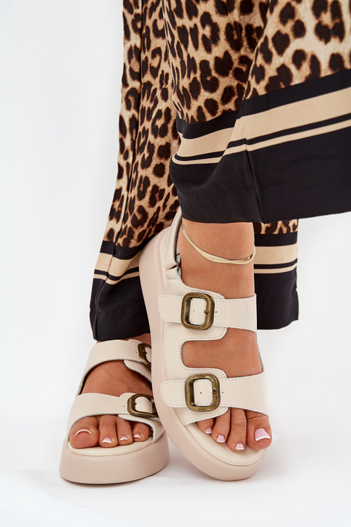 Жіночі Сандалі На Платформі І Каблуці З Пряжками Бежеві Genorre