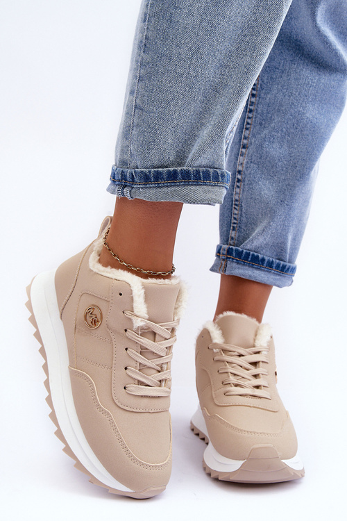 Спортивне шкіряне взуття на платформі з флісовою підкладкою, бежевий адіт