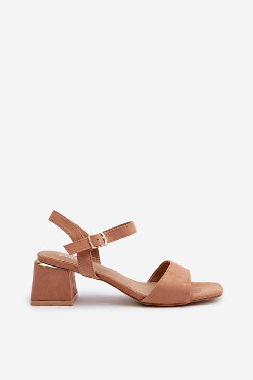 Жіночі босоніжки на блочному каблуці з верблюжої еко-замші Leisha