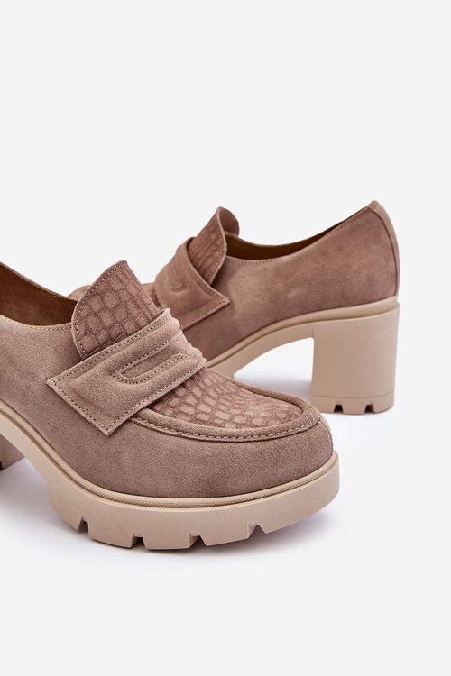 Темно-бежеві замшеві туфлі на підборах і платформі Arabell