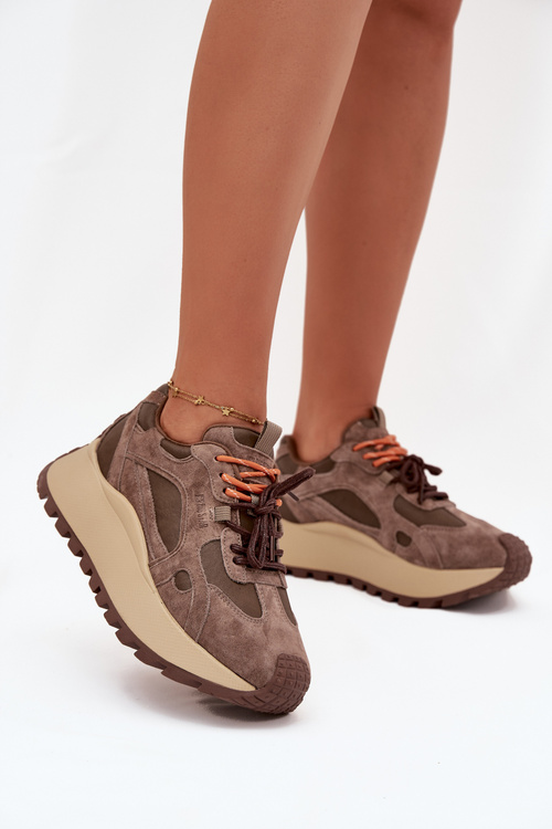 Шкіряні кросівки на платформі жіночі Big Star SS274627 HI-POLY SYSTEM бежеві