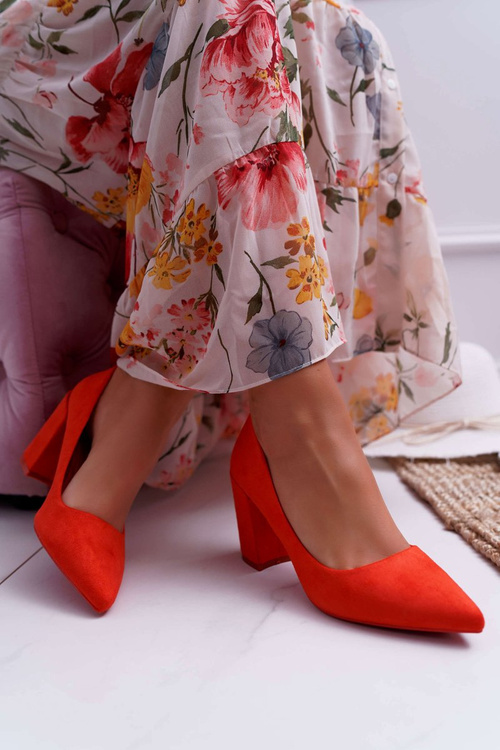 Жіночі босоніжки на шпильці замшеві помаранчеві Neshka