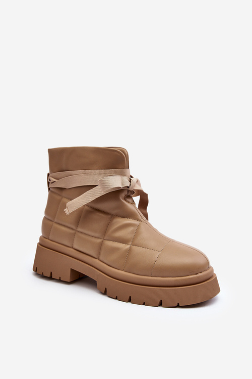 Жіночі ботильйони зі стьобанням і шнурівкою кольору хакі Bizzanti