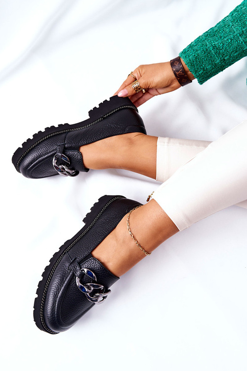 Жіночі броги Лофери шкіряні чорні Sthonto