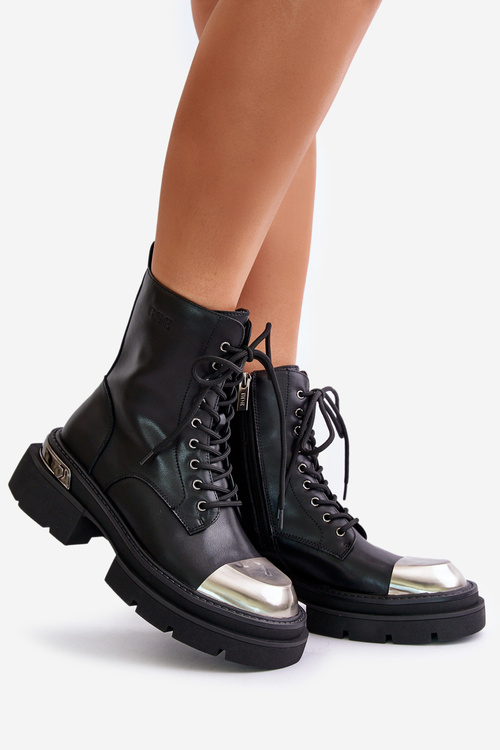 Чоботи жіночі утеплені з натуральної шкіри чорного кольору Goe OO2N4119