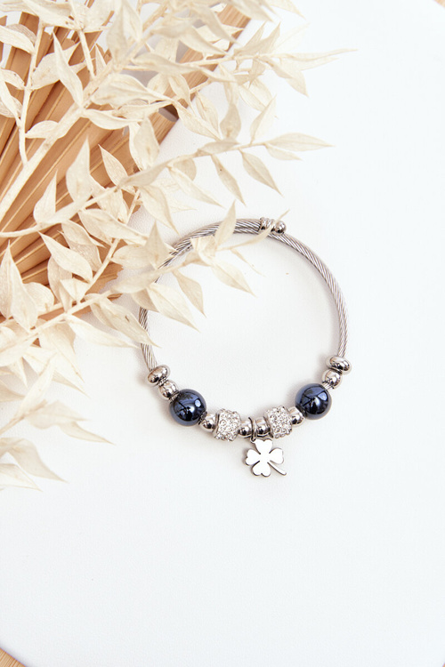 Сталевий браслет з підвесками Конюшина Конюшина сріблясто-чорний