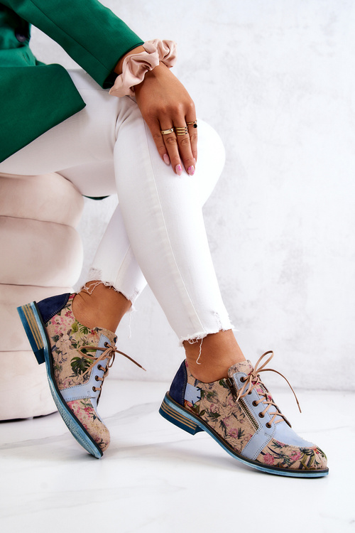 Жіночі шкіряні туфлі з квітами Maciejka 5096A-34 Сині