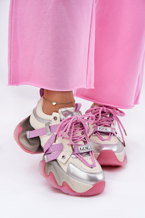 Жіночі Шкіряні Кросівки На Масивній Підошві Рожеві GOE RR2N4030