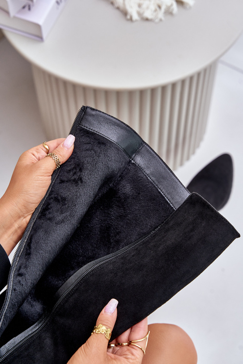 Еко замшеві жіночі чоботи на підборах утеплені Vinceza 16473 Чорні