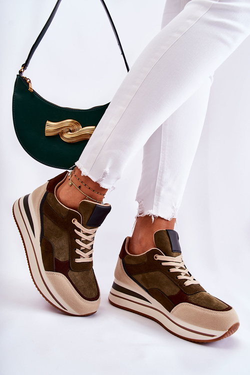 Жіноче замшеве спортивне взуття зелено-бежевого кольору Elisse