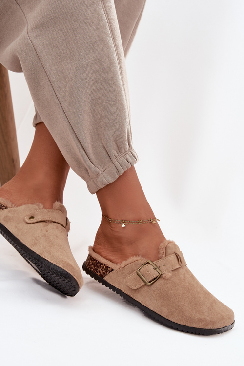 Жіночі капці з теплою підкладкою з пряжкою Бежеві Sylisse