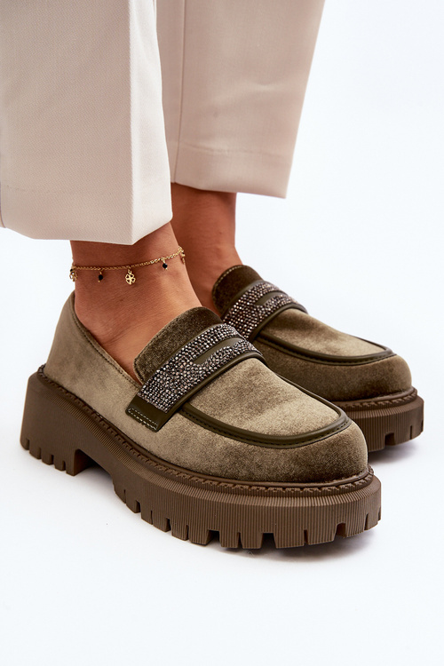 Жіночі оксамитові мокасини з декором Темно-зелена Вендреда