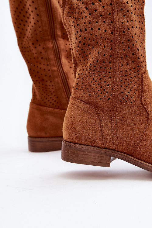 S.Barski HY66-150 Ажурні чоботи на плоскій каблуці Camel