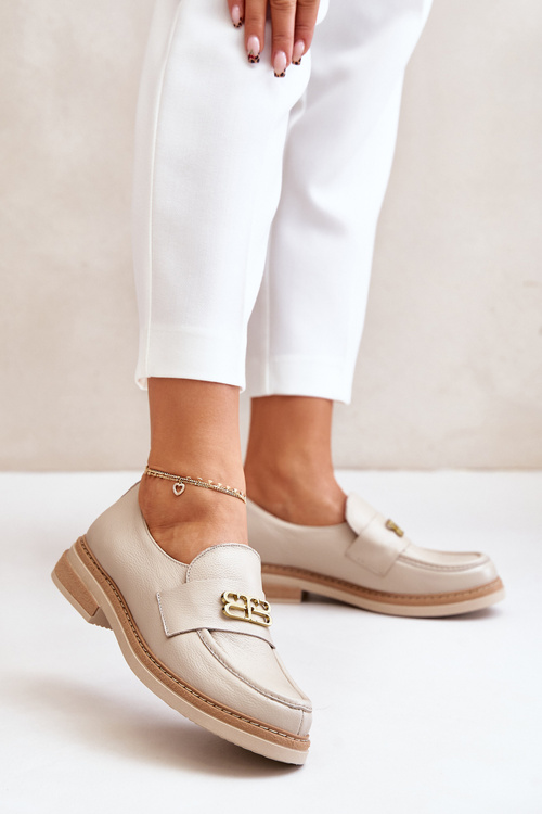 Бежеві шкіряні елегантні туфлі на плоскій підошві для жінок Zazoo 20174