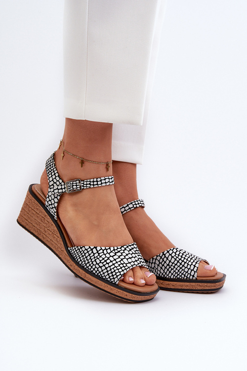 Жіночі босоніжки на танкетці Sergio Leone SK303 чорно-білі