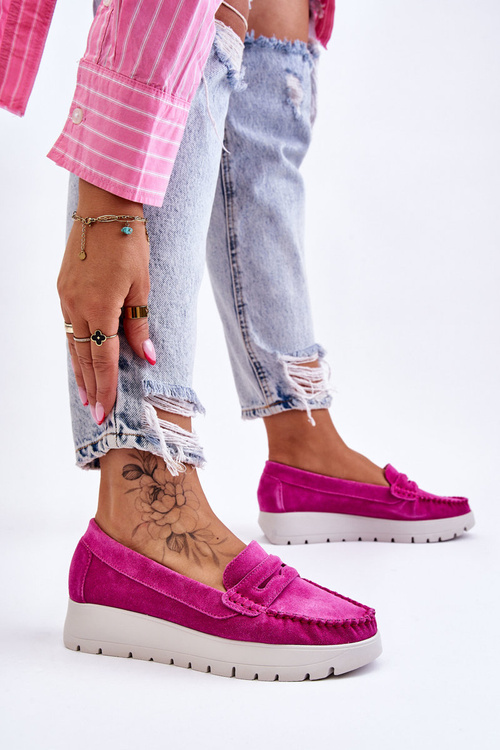Замшеві лофери на платформі Фуксія Мілана
