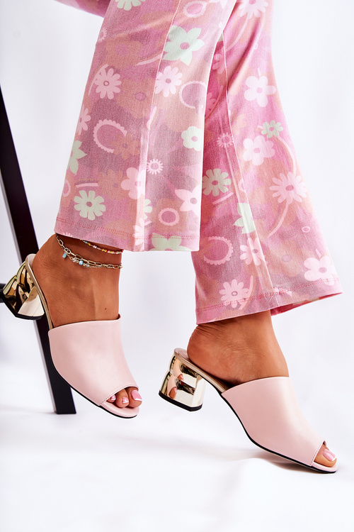 Шкіряні жіночі тапочки на каблуці Рожевий Перрі