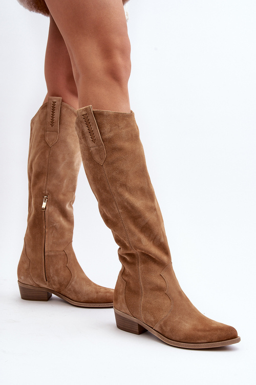 Жіночі замшеві ковбойські чоботи Zazoo 3427 бежеві